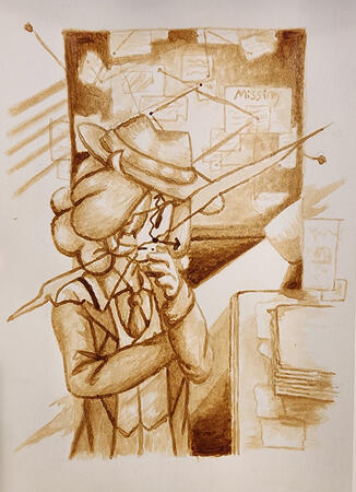 "Fragments of the past"- Oc, "Rosa Time", coffee painting (Mob AU)